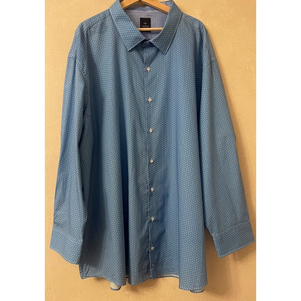 Tailorbyrd 4XL Mens Shirt 100% Cotton Long Sleeve Button Blue/White Big Tall